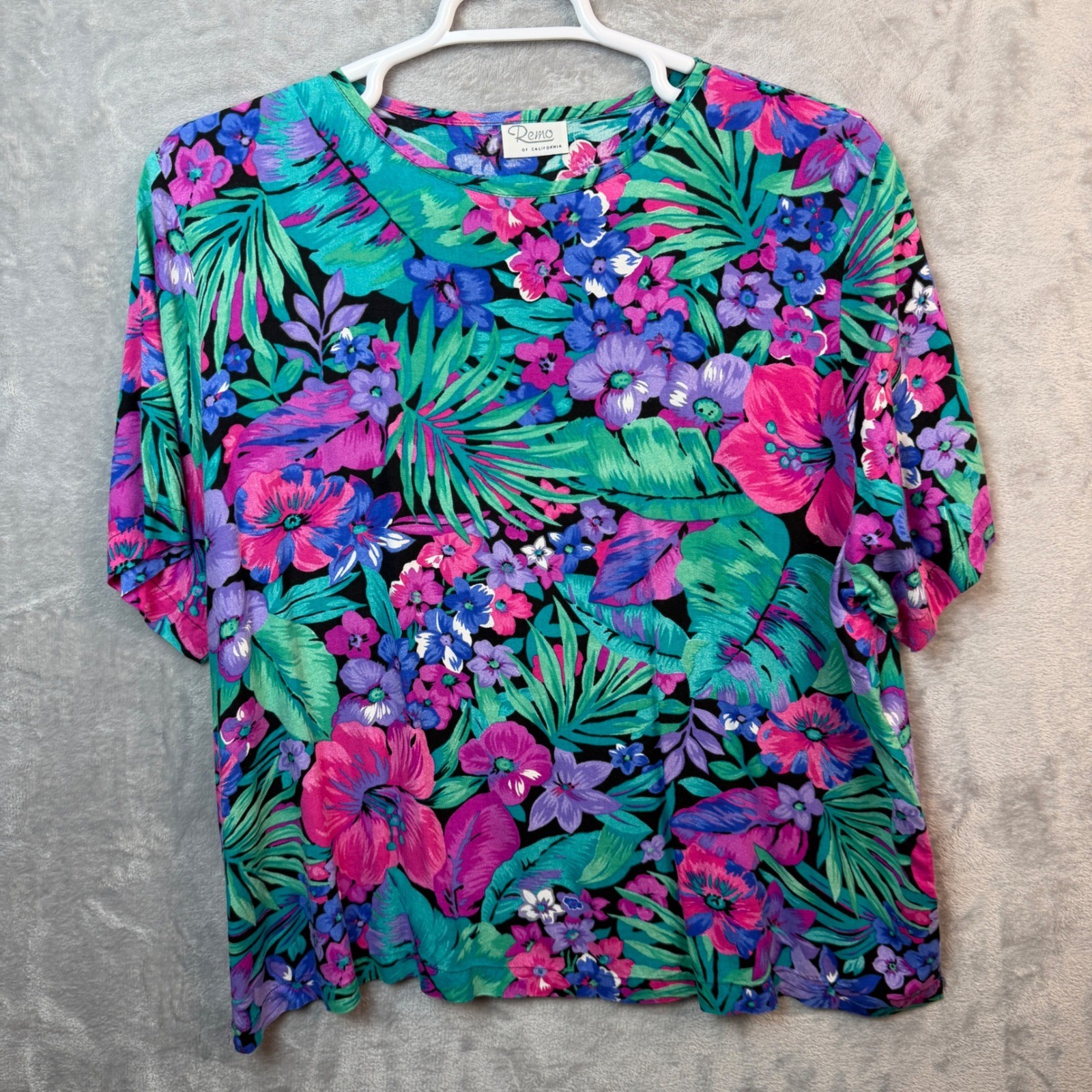 Remo of California Top Womens XL Multicolor Tropical Floral Short Sleeve Vintage