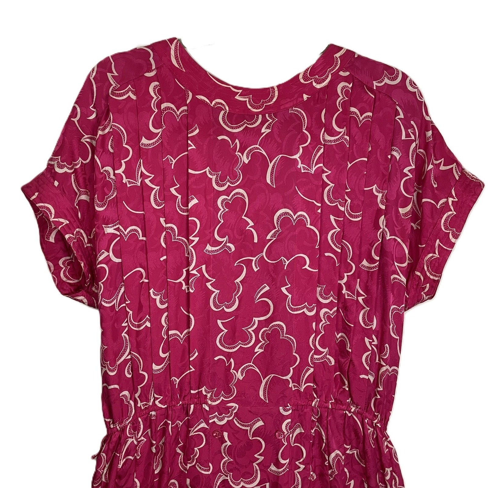 Argenti Vintage 100% Silk Magenta Pink Floral Jacquard Midi Dress Size 12