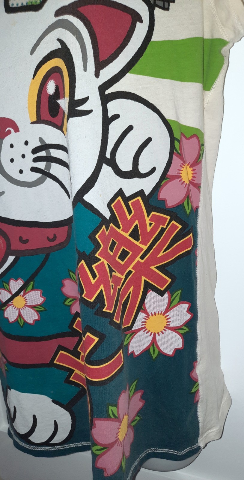 Lucky Brand Vintage Maneki-Neko Lucky Cat & Kokeshi Doll Jrs T-Shirt Sz L READ🌼