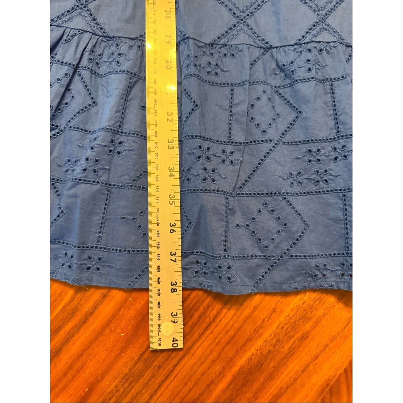 J. Jill Blue Eyelet Embroidered Tiered Cotton Dress Size L