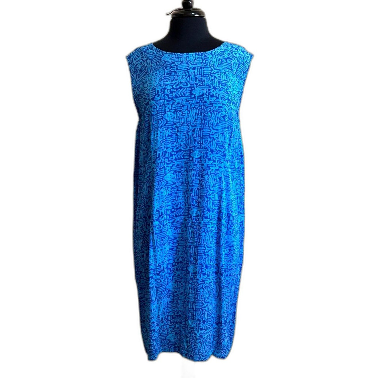 Abstract Geometric Blue Maxi Dress Large