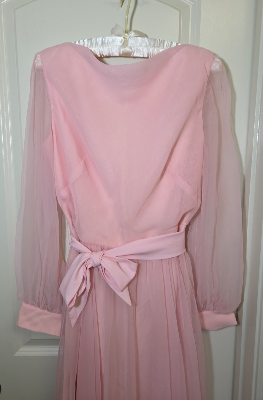 Miss Elliette California 1960s Pink Chiffon Gown Long Dress Vintage Size 16