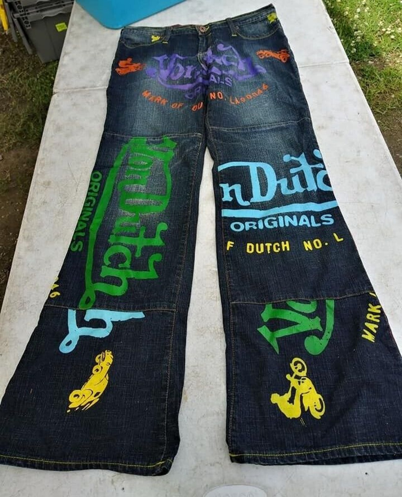NEW Y2K Don Von Dutch Gasoline Garage Graffiti Women’s Flared Leg Jeans Size 24