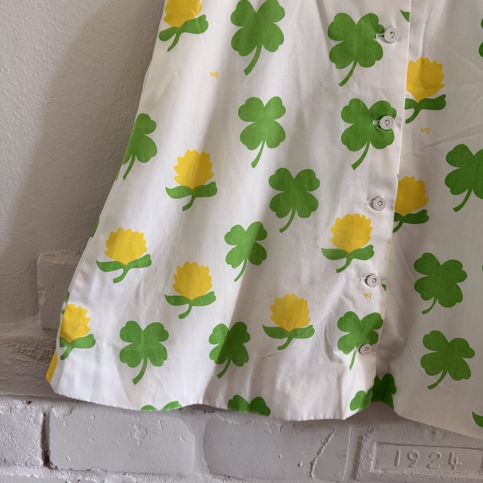 The Vested Gentress Lucky Shamrock Clover Slvls Dress Vtg 60/70s Sz 12 Medium