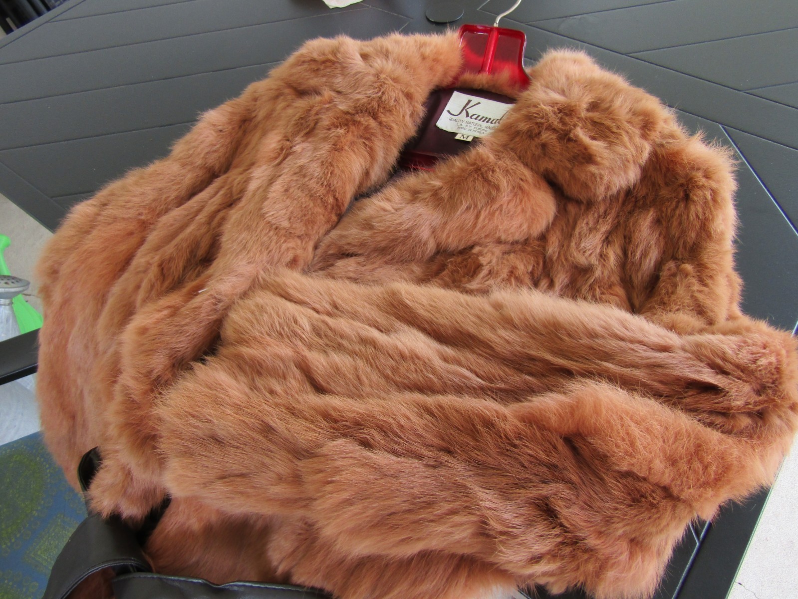 Vintage KAMAL Long Brown Rabbit Fur Wrap Ladies Satin Lined Belted Coat – Medium
