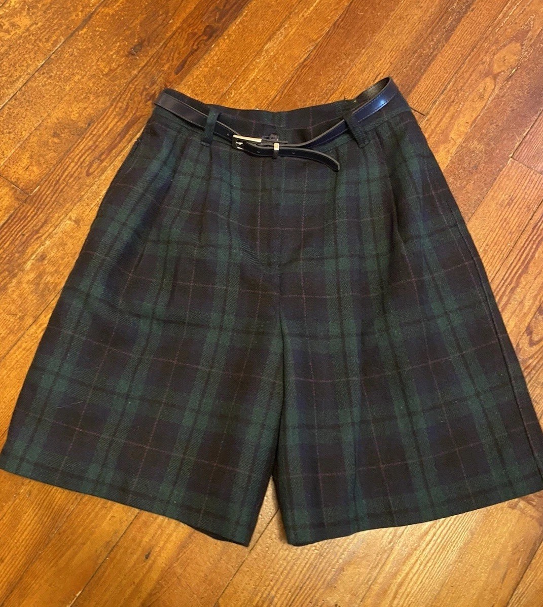 VTG 80’S SAG HARBOR Blue Green Wool Blend PLAID BLAZER SHORTS Belt SET SZ 12