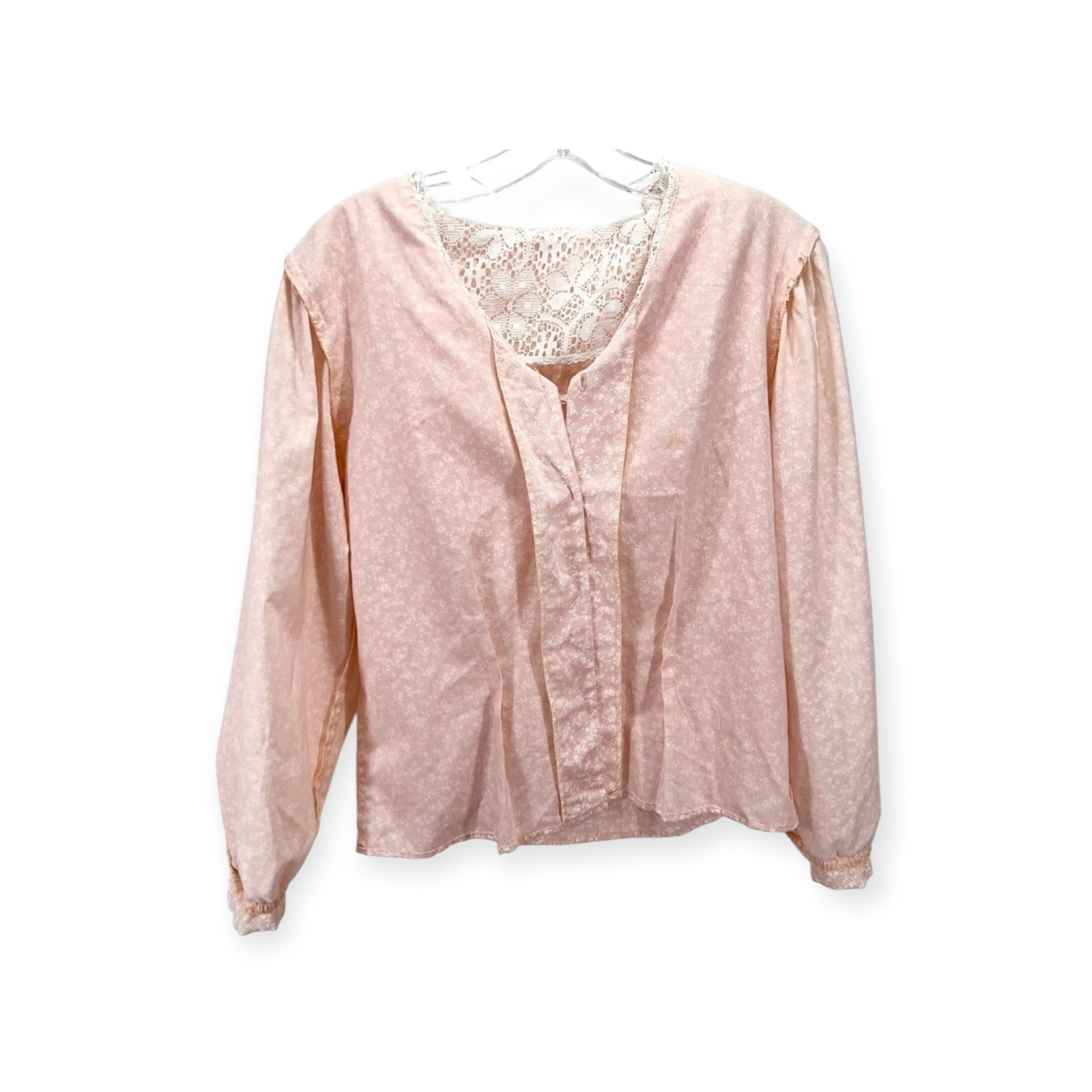 VINTAGE FLOWER POWER LACE BIB BLOUSE PRAIRIE COTTAGE CORE BOHO HIPPIE VICTORIAN