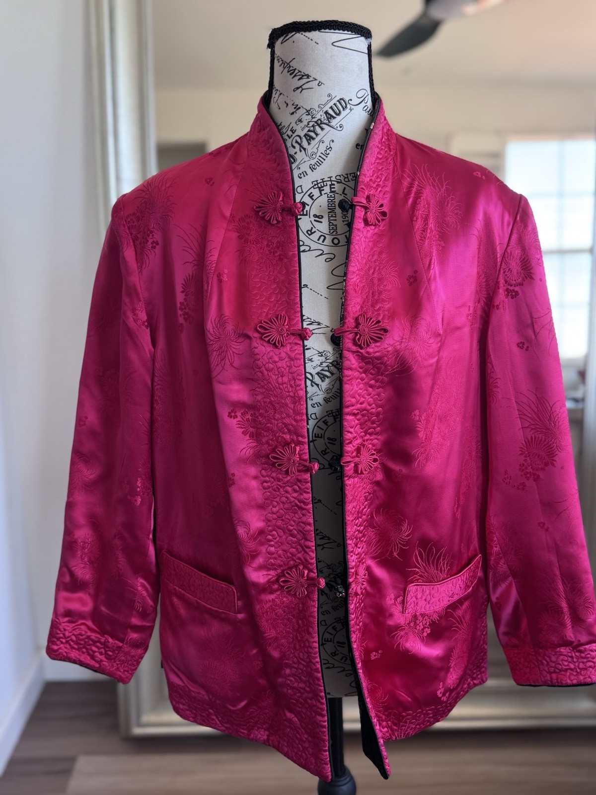 Vintage 80s Peony Shanghai Reversible Satin Floral Embroidered Brocade Jacket