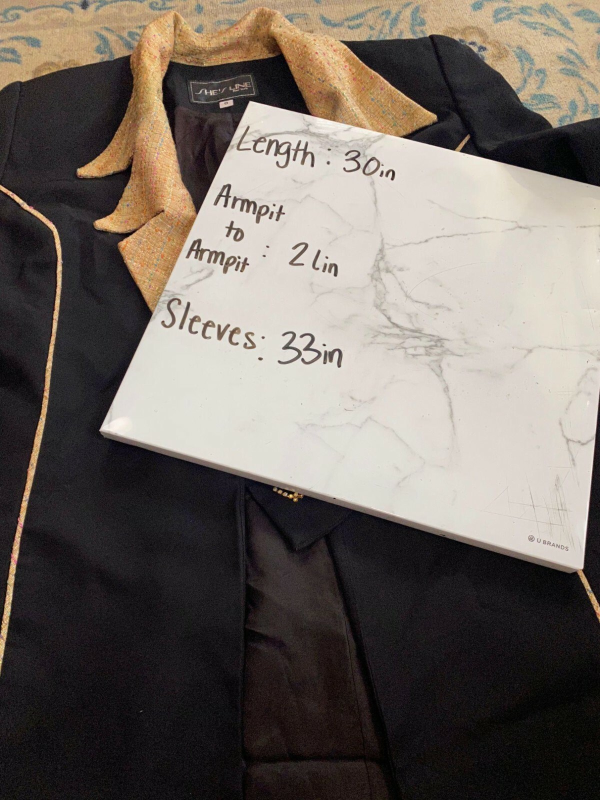 She’s Line New York Women’s Vintage Blazer Black and Gold Collar Multicolor Sz 8