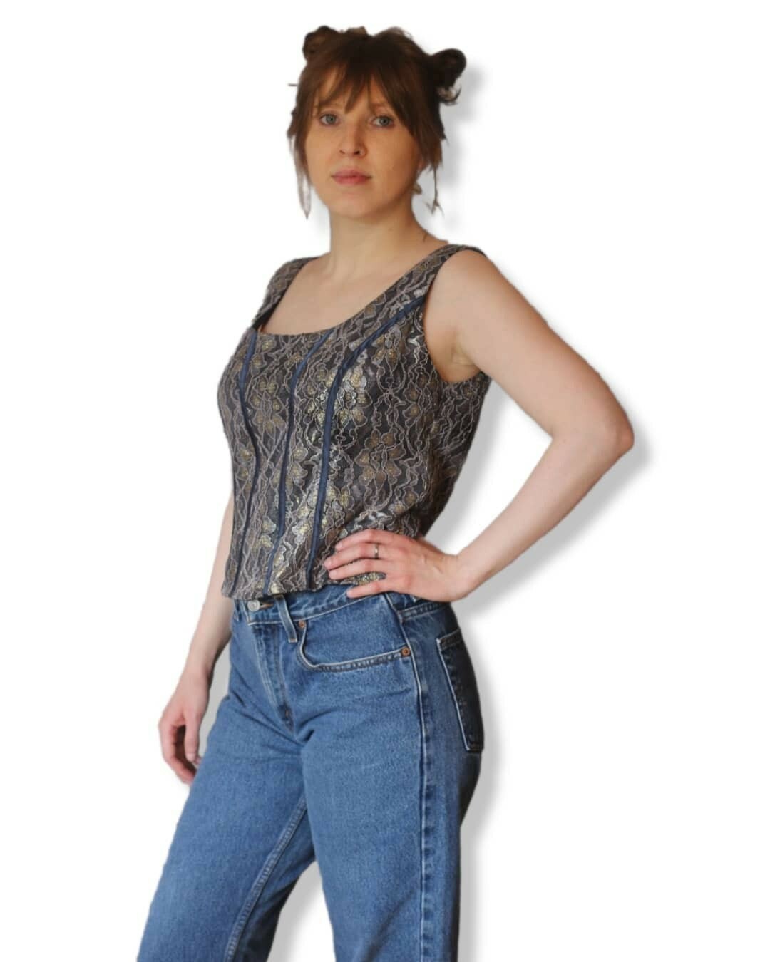 Vintage Metallic Lace Shell Top Maxi Skirt Bolero Cocktail Set JR Nites Caliendo