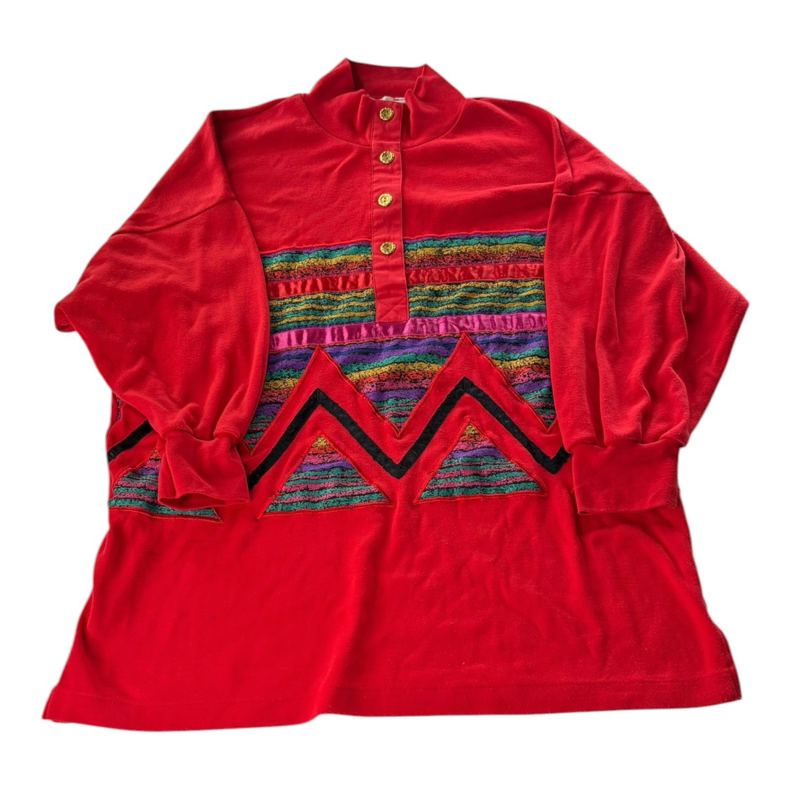 Vintage 1990 Bonnie & Bill by Holly Red Velour Geometric Pullover Top Size S