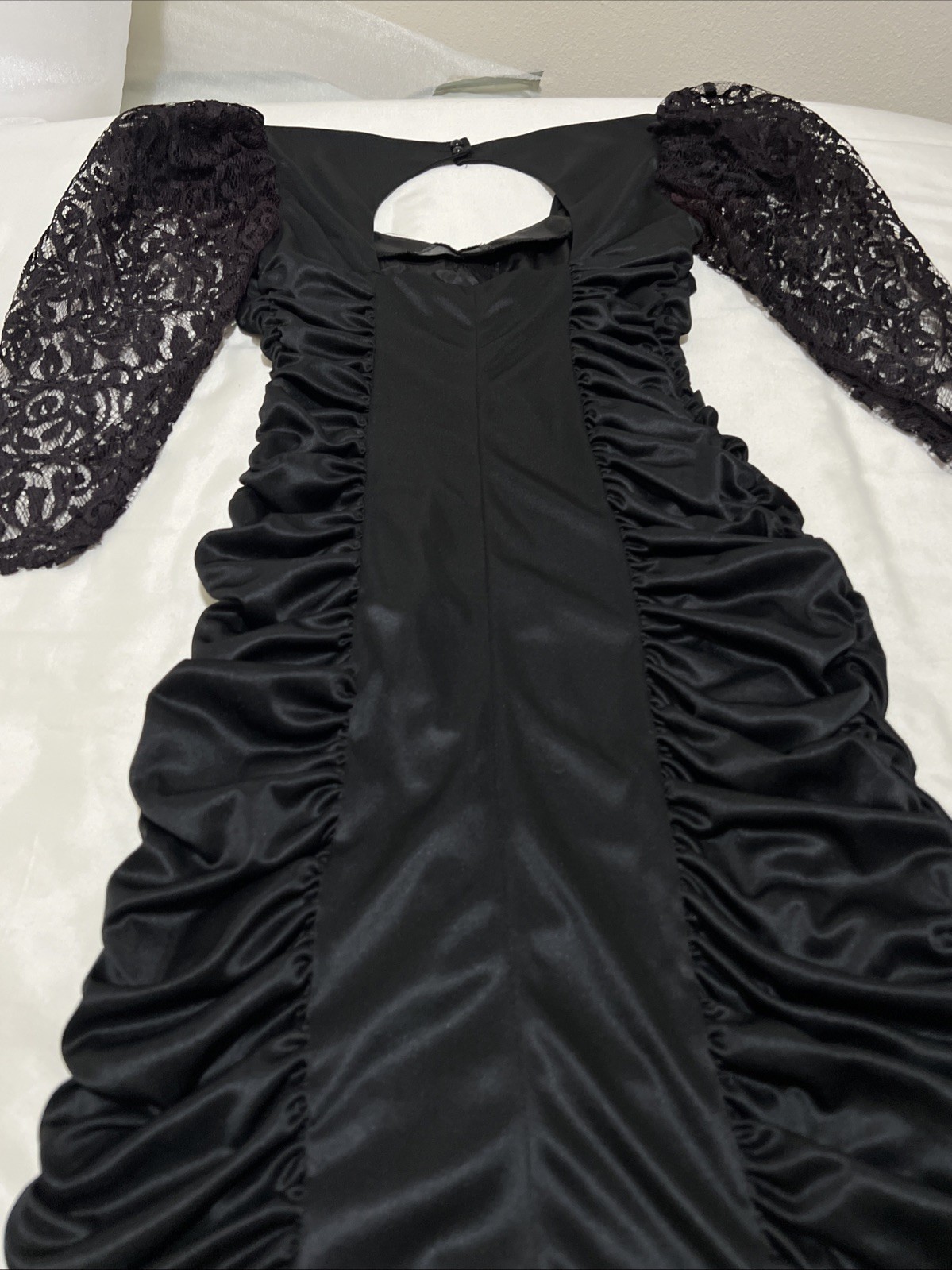 VTG 80s Mayvens California Bodycon Dress Cocktail Black Puff Sleeve S Juniors 3