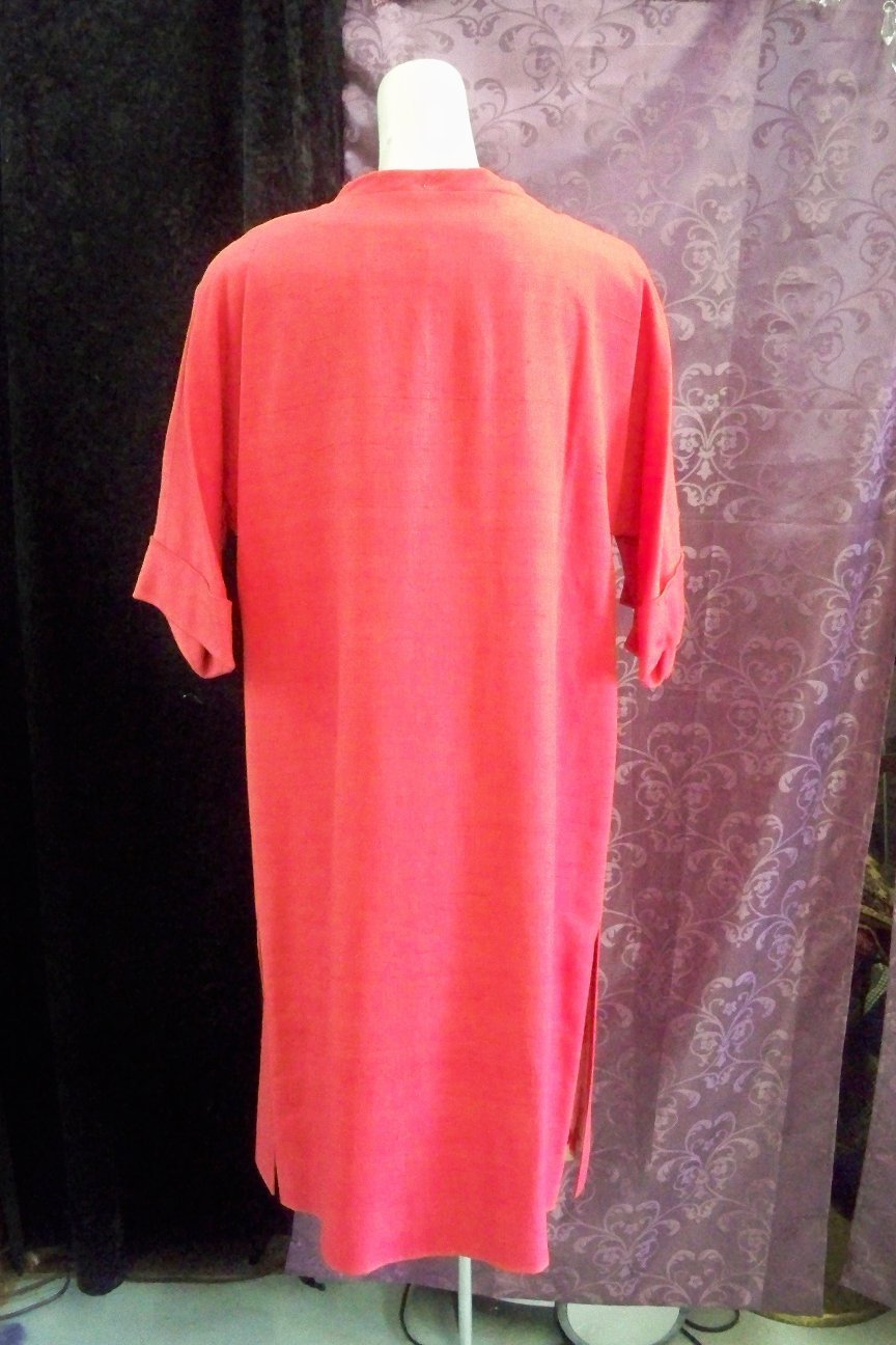 40s-60s Silk White w/ Pink Roses Dress w/ Deep Pink Coat