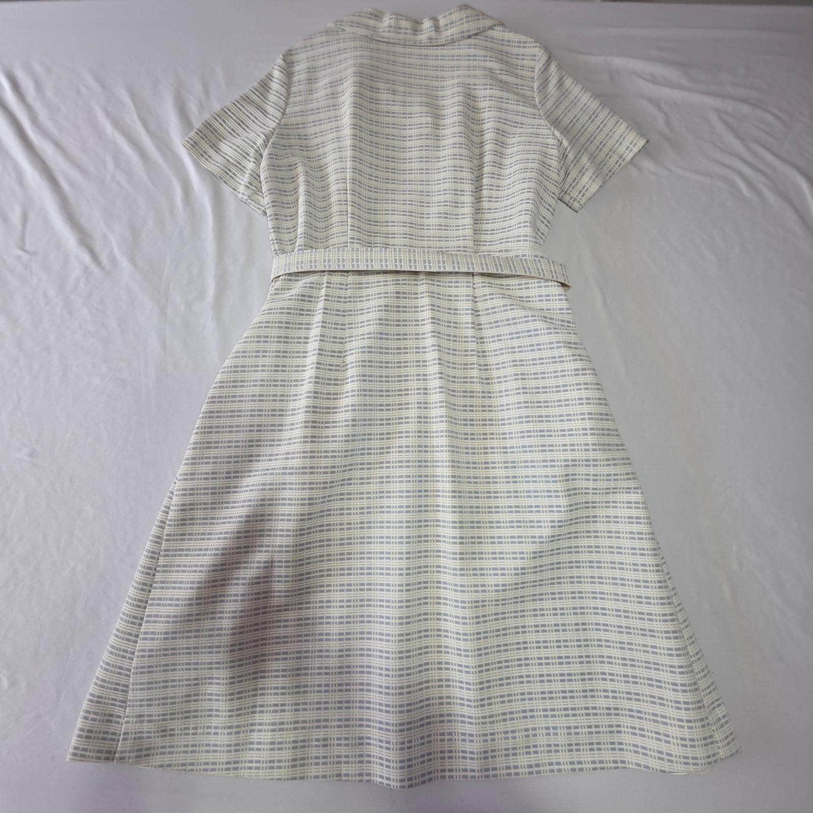 Shelton Stroller Vintage 50s Shirt Dress Belted White Blue Size 18 1/2