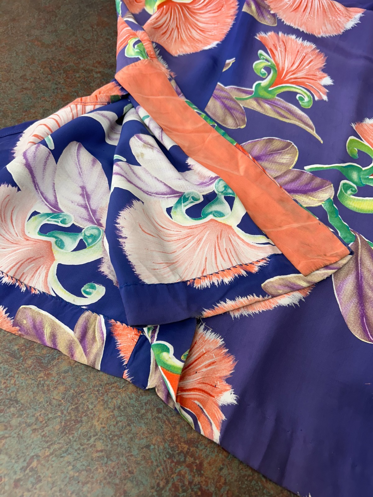 Vtg 40s Waikiki Sports Dress Honolulu Hawaii Rayon Kimono 50s MCM Tiki Pake Muu