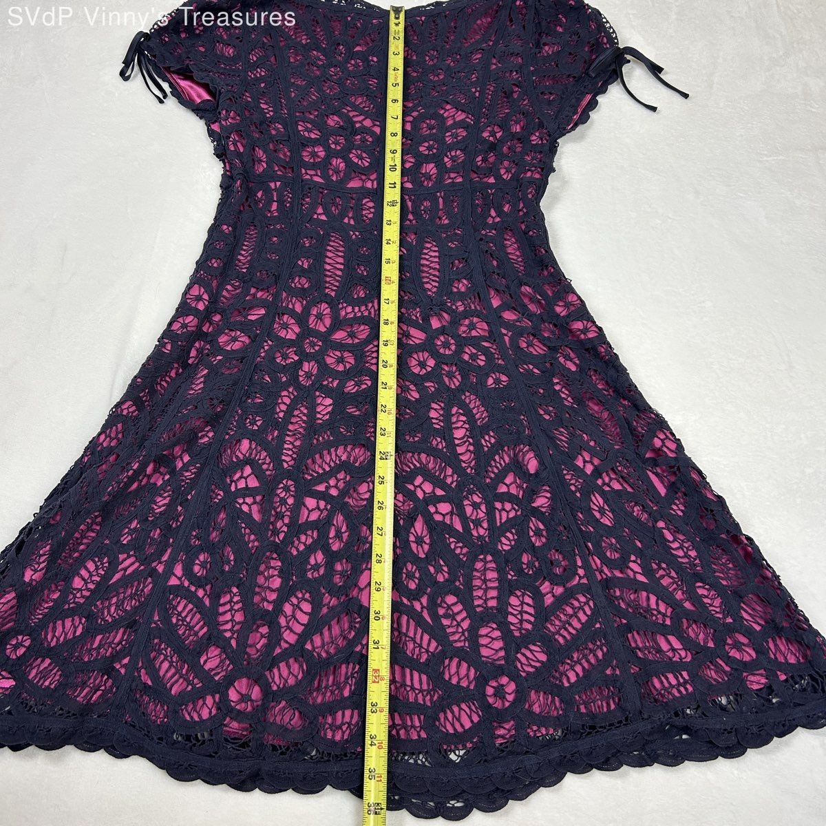 Vintage Y2K Betsey Johnson Women’s Navy Pink Floral Lace Silk Lining Dress Sz 8