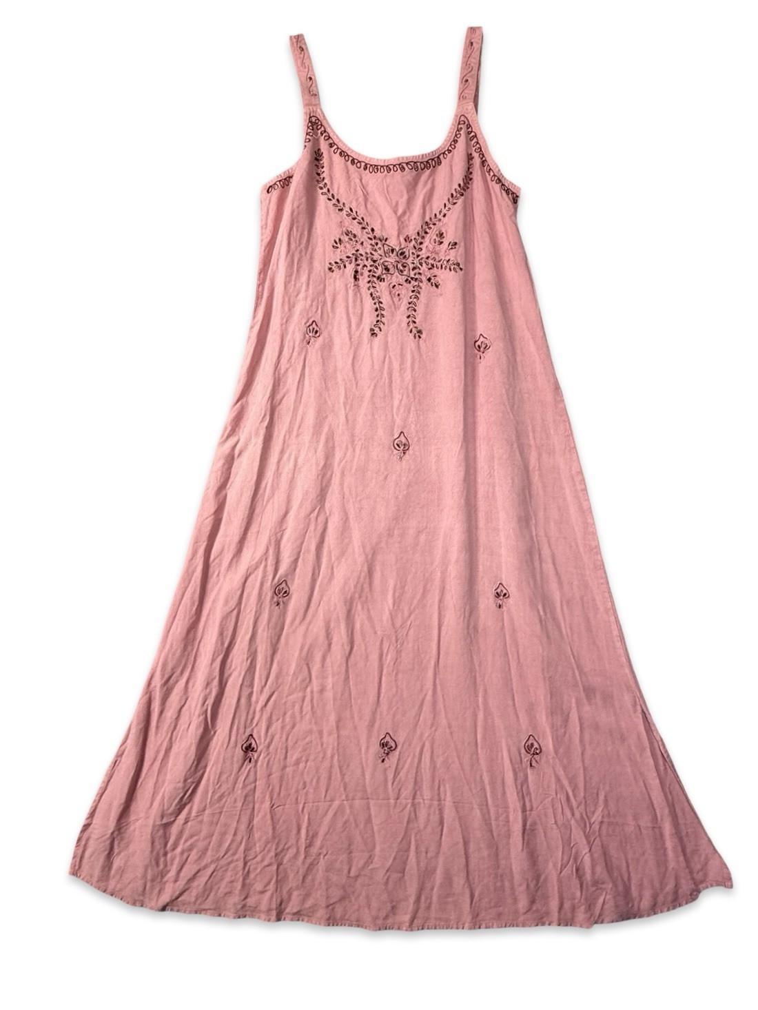 Vintage 1990s Beautiful Rose Pink Embroidered Beaded Midi/Maxi Dress Boho READ