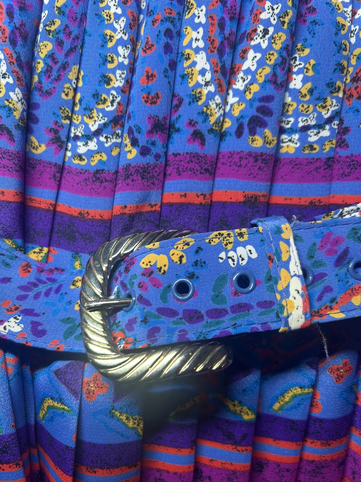 Vintage Lorac Original by Lady Carol 70s Belted Colorful floral paisley dress L