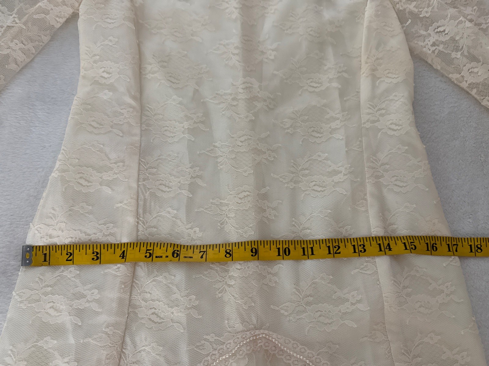 Vintage Handmade Ivory Mermaid Style Drop Waist Wedding Dress Lace Pearl S/M