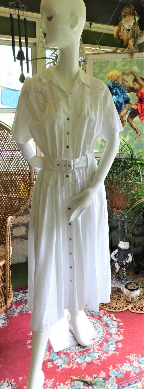 Vintage 80’s / 90’s Together Lace Front White Dress Cotton / Rayon SZ 8