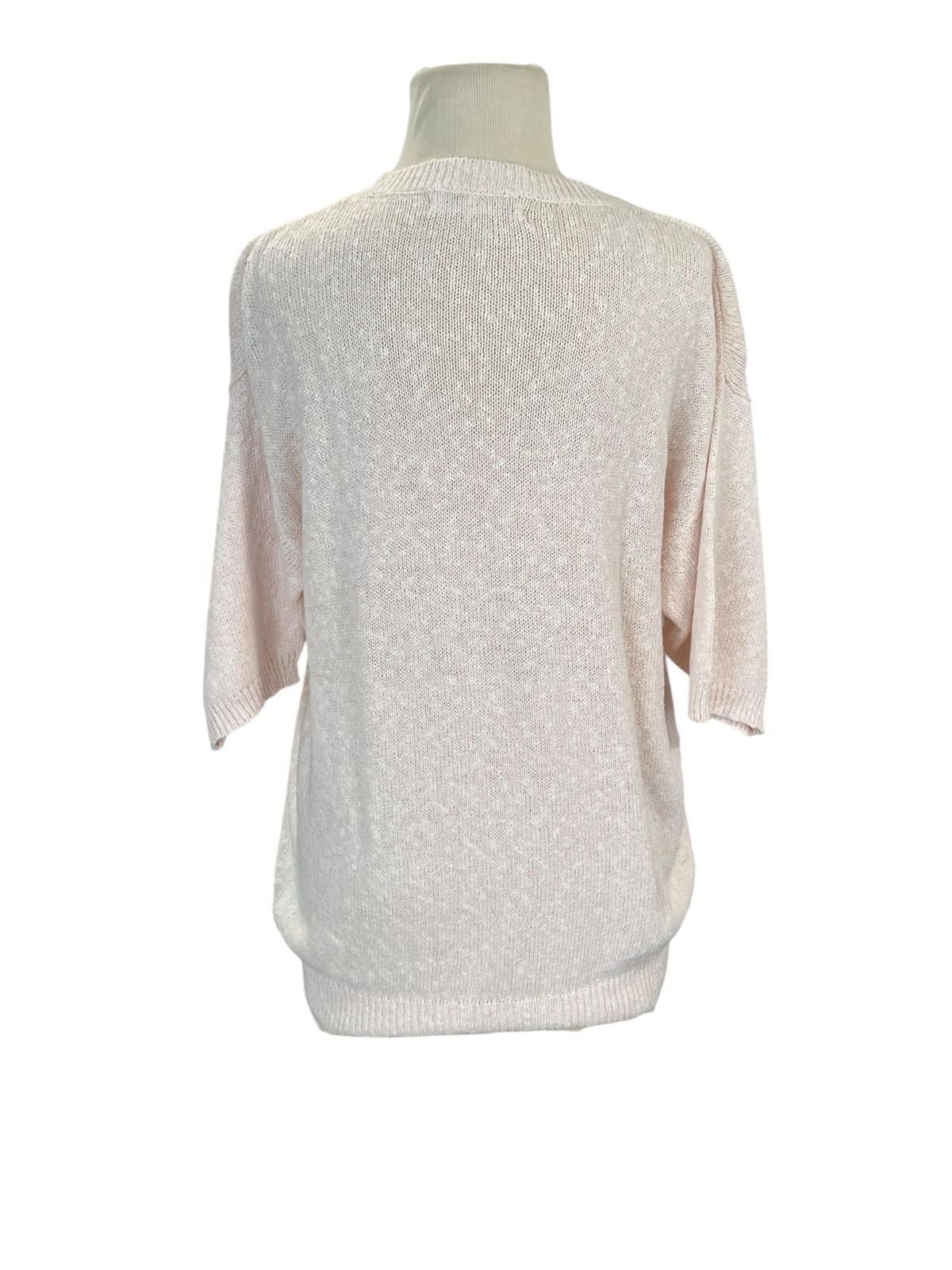 Vintage Pink Knit S/S Cotton Ramie Pullover Crew Neck Casual Sweater