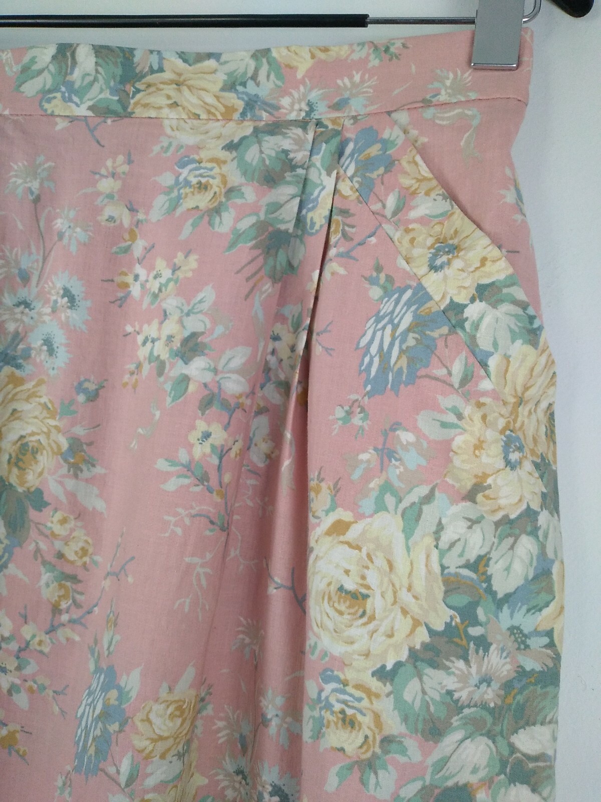 VTG John Meyer Skirt Pink Floral Cottagecore Pockets Elastic Back 29-30″ Waist
