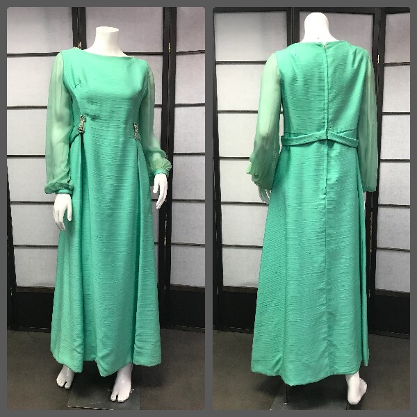 60s Vintage Green Maxi Party Dress, Rockabilly, Retro, Pin-Up, Mod, Ball Gown