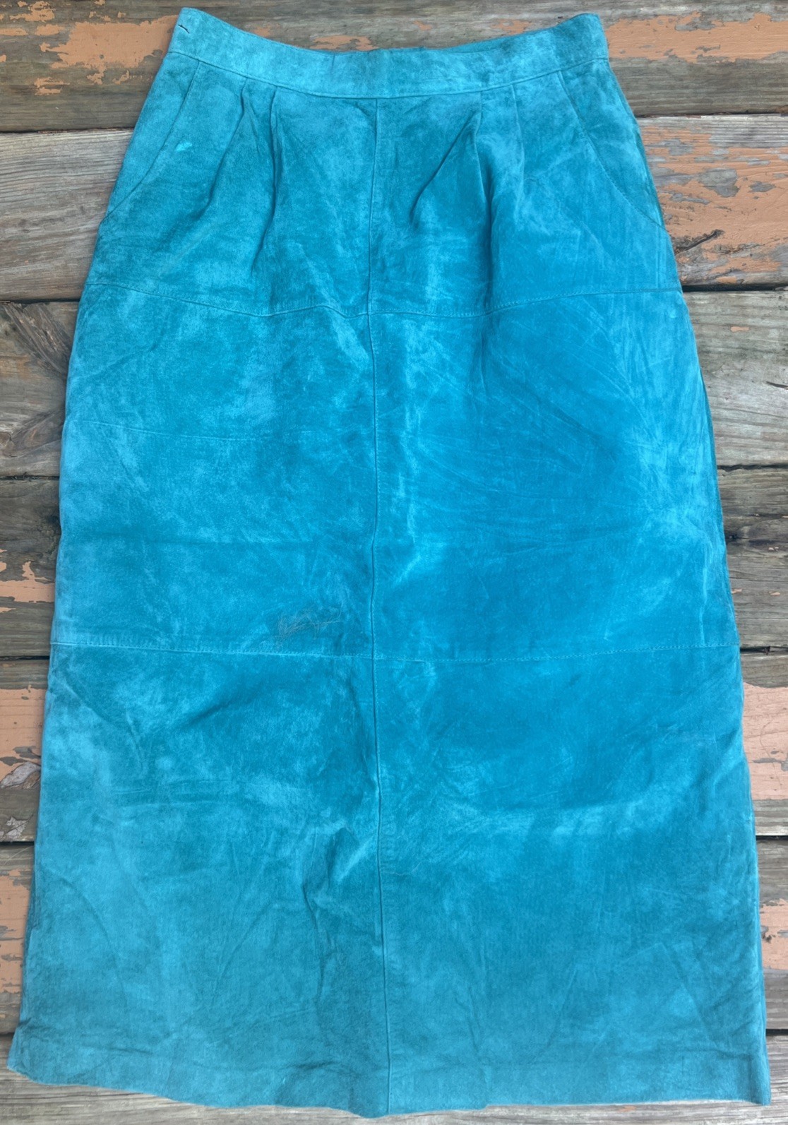 VTG Women’s Midi Suede Pencil Skirt Turquoise 6-8 J Christopher NEW 30”W Pockets