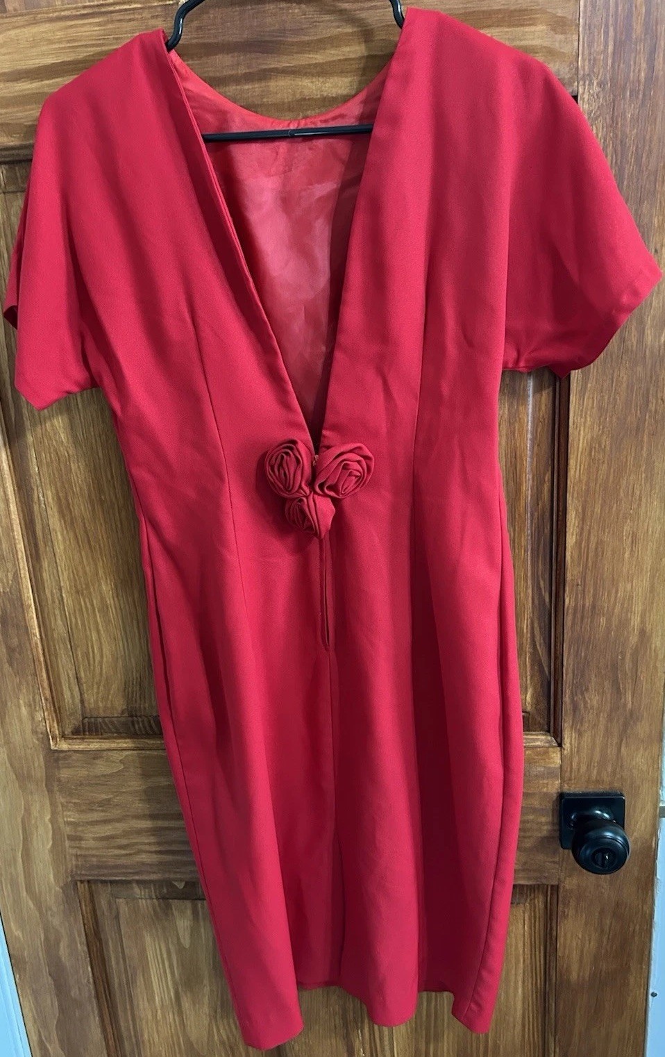 Vintage Dress Late Edition Ltd. Red Sheath Short Sleeve Size 8 Roses Romantic