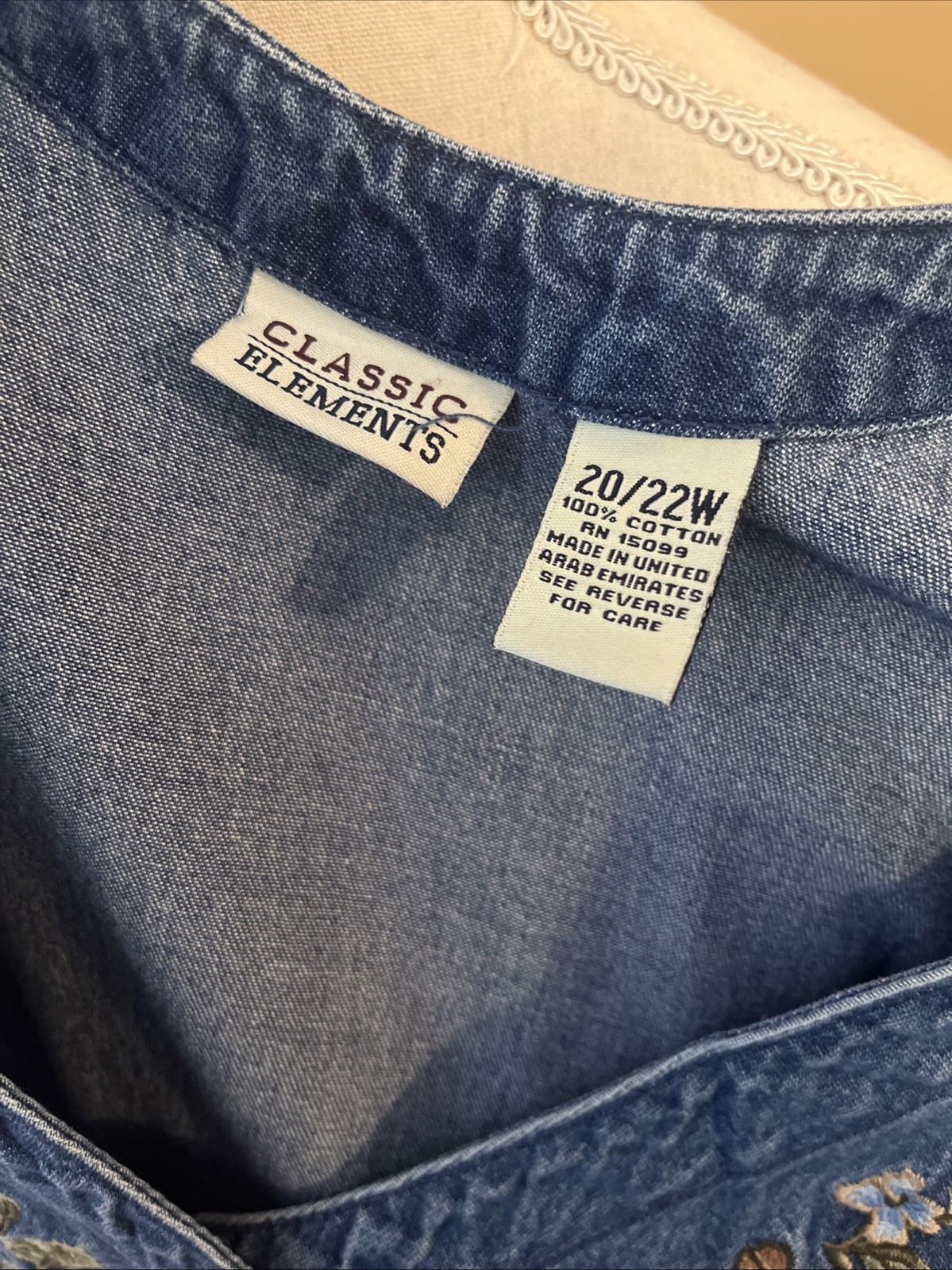 Vintage Classic Elements 20/ 22W Denim Dress – Embroidered Fall Acorn Floral