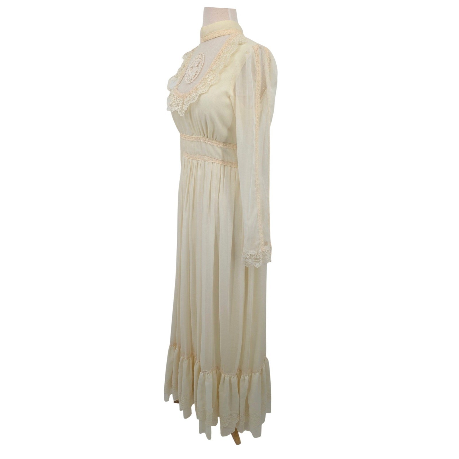 Vintage Gunne Sax by Jessica Ivory Lace Prairie Maxi Dress Romantic Boho Sz 13