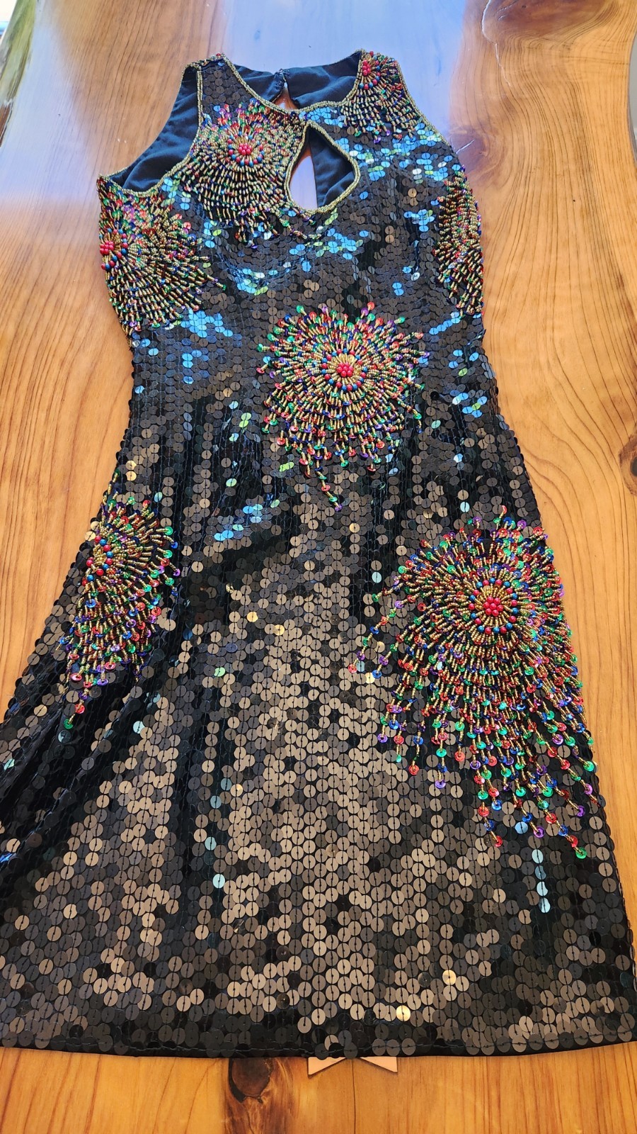 Vintage Nadine 80’s Fireworks Sequin & Beaded Keyhole Dress Size Small