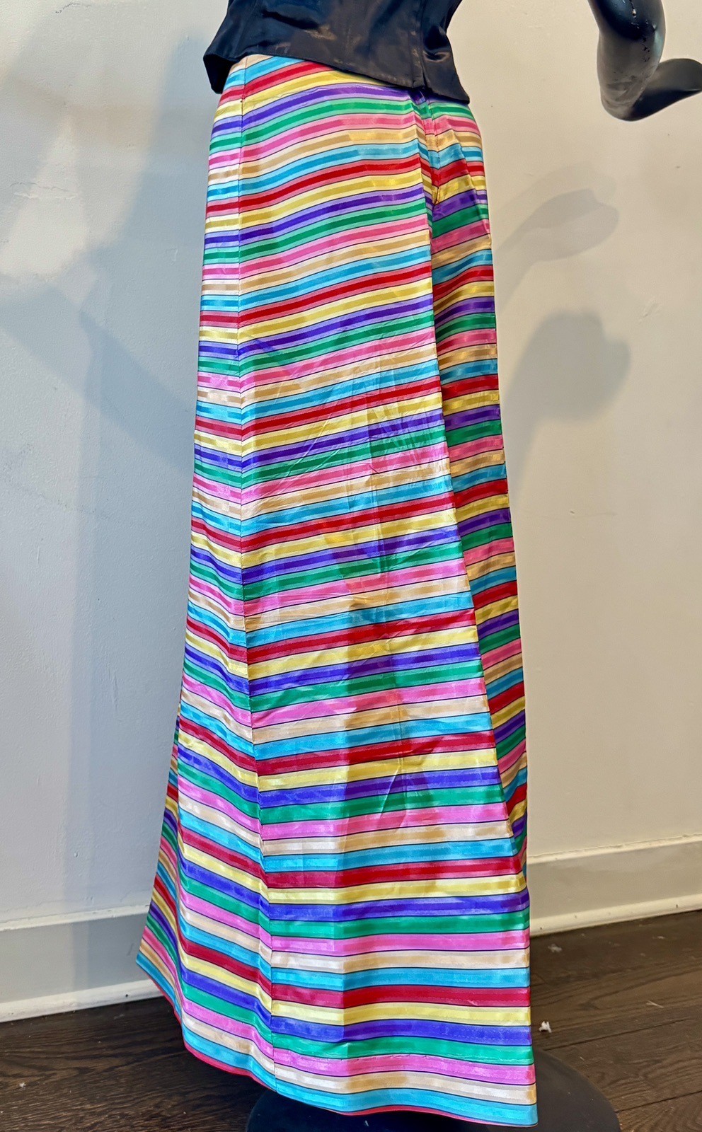 Vtg 60s 70s Rainbow Skirt Skort Palazzo Dress Pants Red Pink Purple Blue Green S
