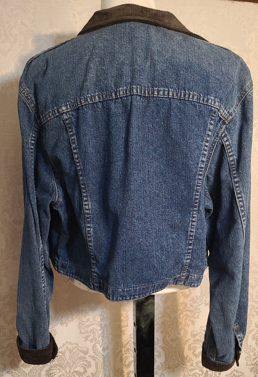 Lee Ladies Small Denim Jacket Corduroy Collar & Cuffs Brocade Placket