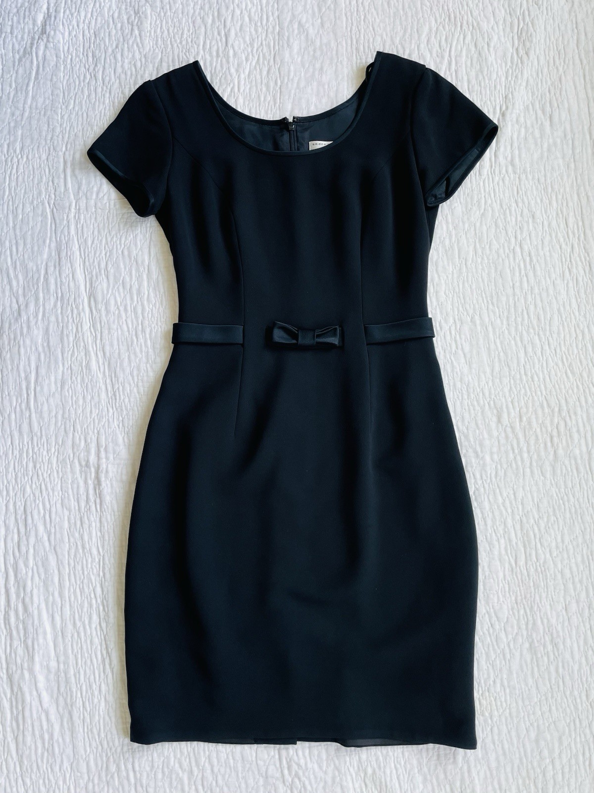 Vintage S 8 Dress Late 90s Little Black Bow LBD Shift Crepe Saks Jackie O VGUC