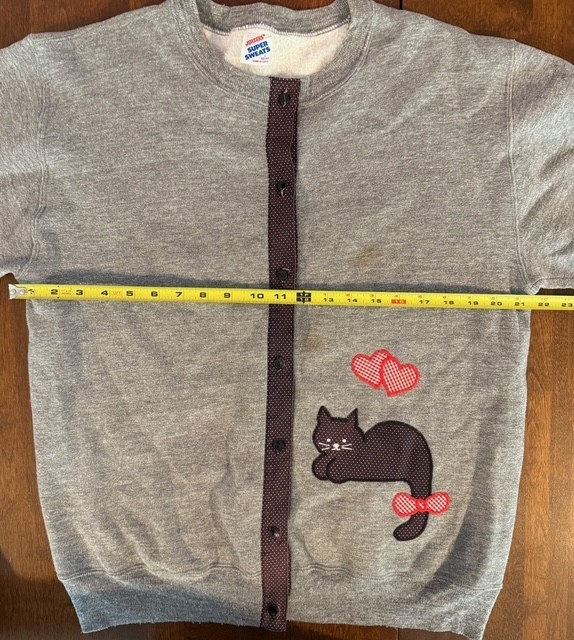 Vintage Handmade Button Down Cat Gray Sweatshirt Cottage / Granny Core Size L