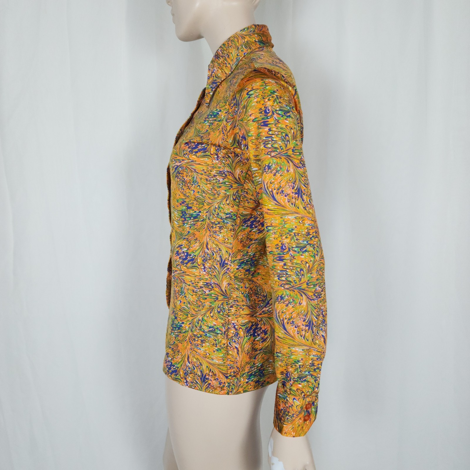 Vtg 70s psychedelic poly button up shirt blouse M/L Hudson’s Bay Company