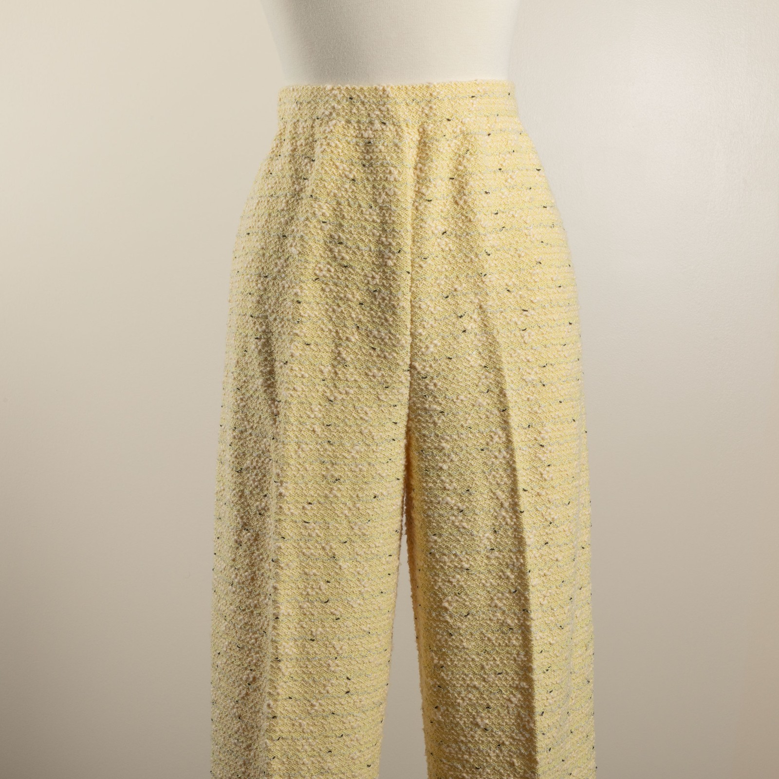 VTG 60s 70s Van Lear Haute Couture Yellow Boucle Knit High Waist Pants S / M