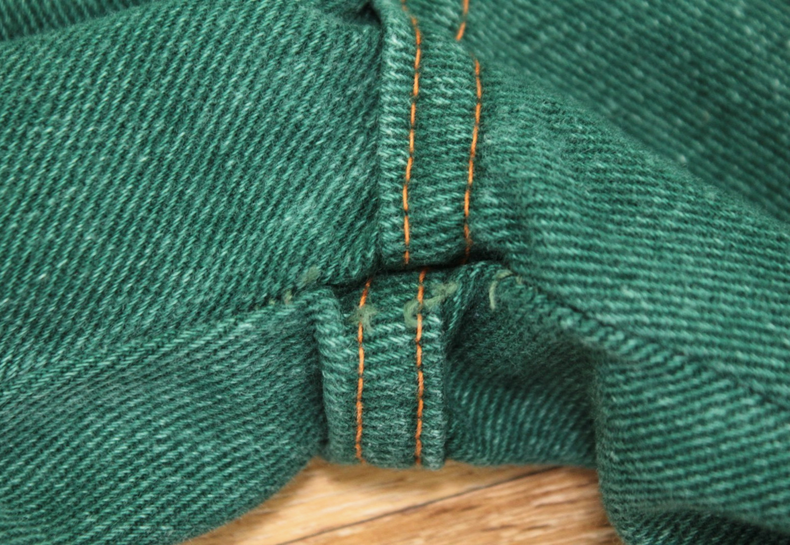 VTG Womens 70s Hunter Green Denim Snap Button Fly Bell Bottom Jeans Sz 28″ 1970s