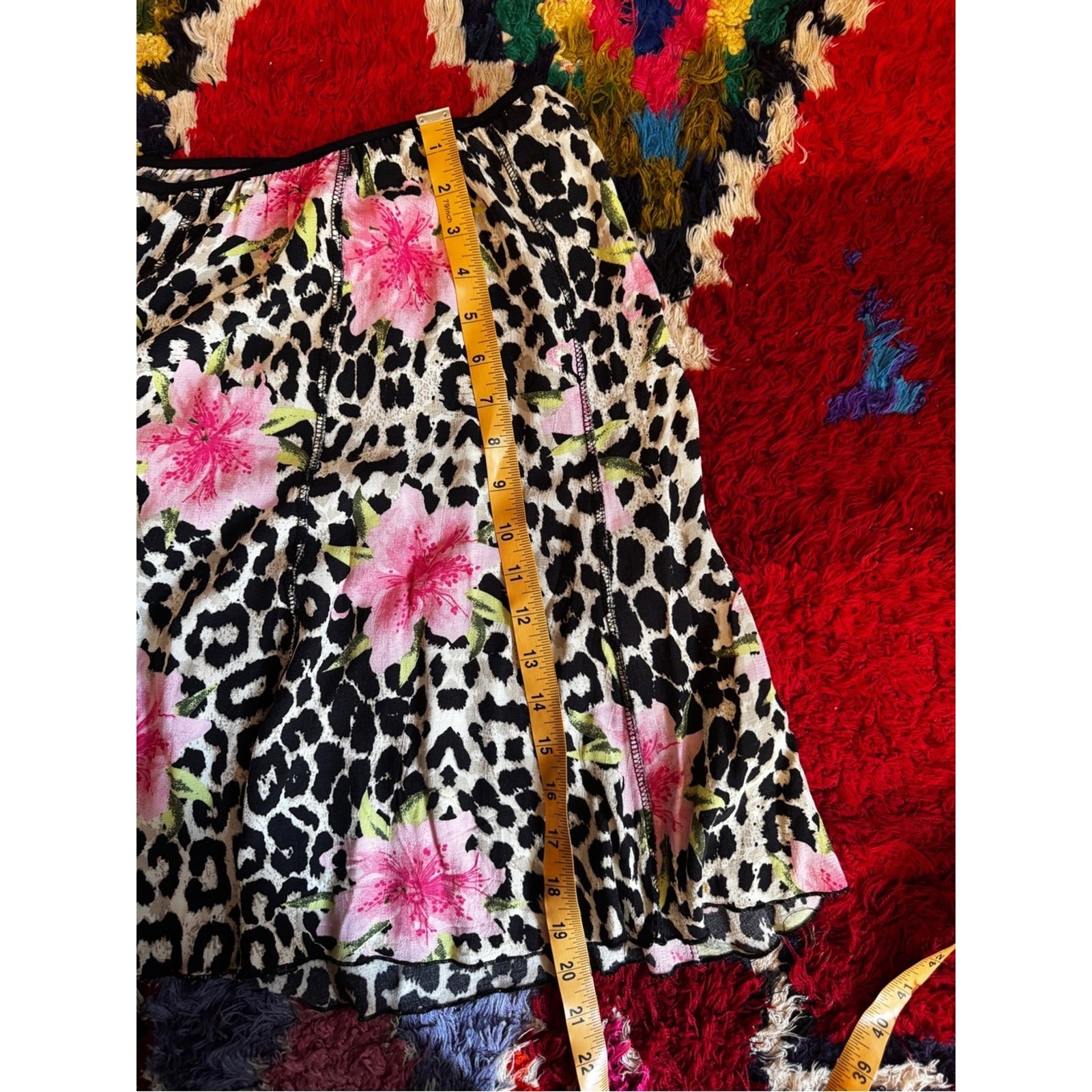 Y2K Vintage Leopard Floral Skater Skirt Sz SM