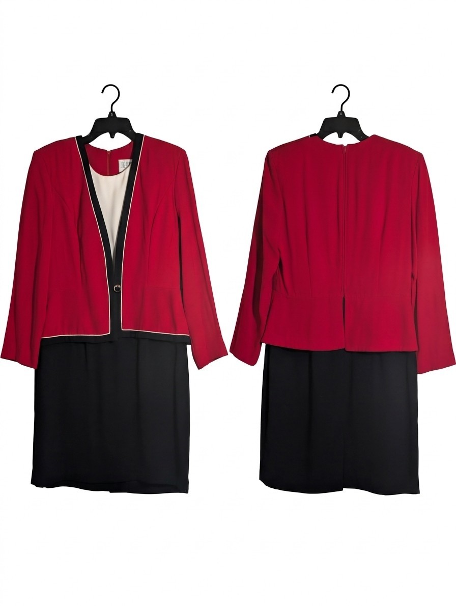 Julian Taylor Vintage 90s Mock 2-Piece Colorblock Dress Red Black 12P