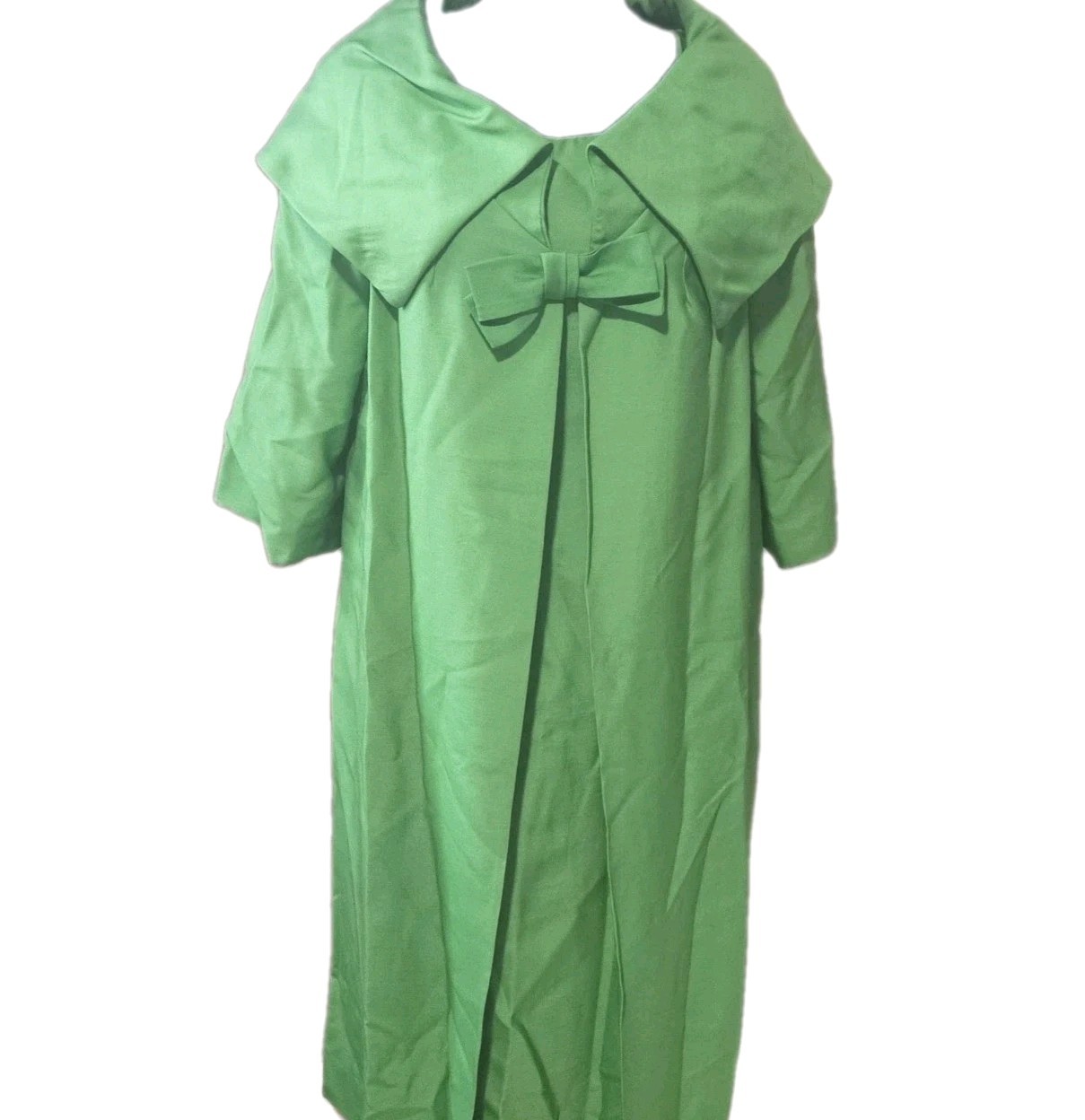 MCM True Vintage 1960s Green 2pc Wiggle Dress Swing Coat Set 14 Large Bow No Tag