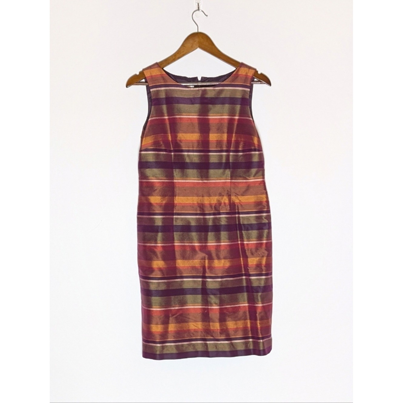 Talbots Vintage 100% Silk Stripe Metallic Sheath Career 80 90 Cocktail Dress 8