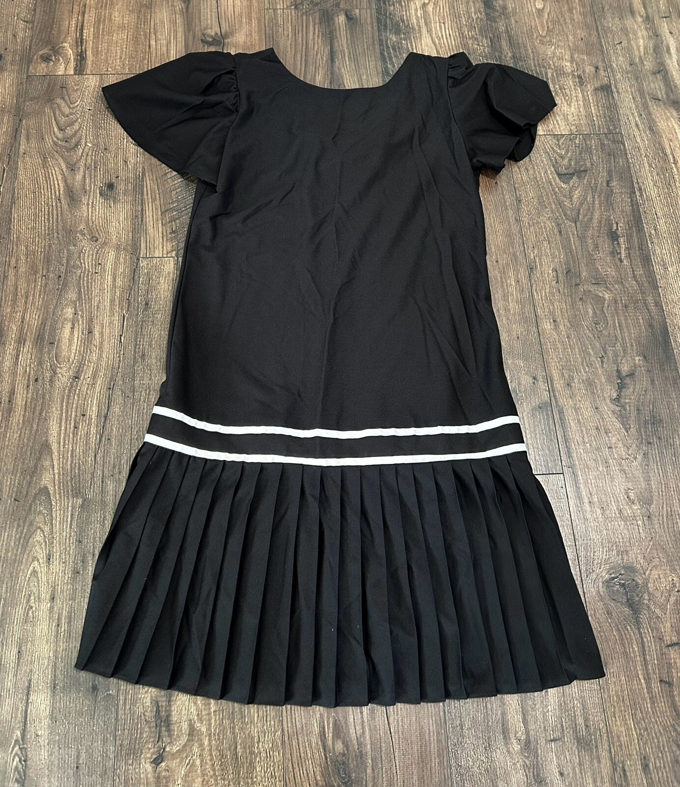 T F Vintage made in USA Black tiered Knee Length Dress Size 8P 80s 90s Sheer