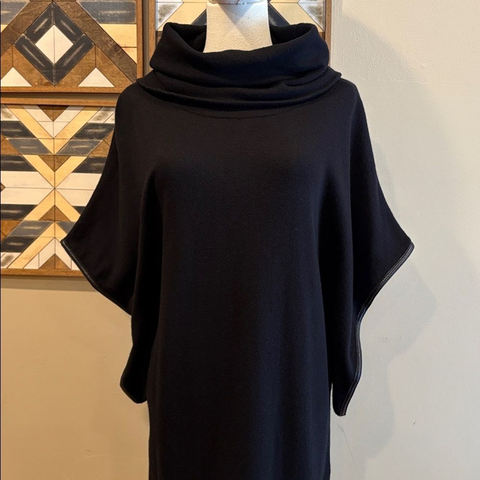 Vintage Ralph Lauren Black Cape Sleeve Cowl Neck Slouchy Sweater Dress sz Small