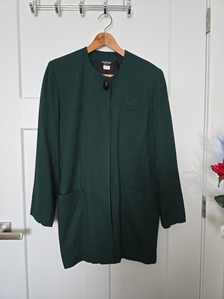 Chad Stevens Vintage Shoulder Pads Green And Black Houndstooth Long Blazer 14