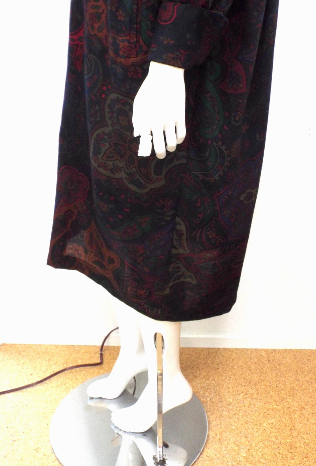 Vintage 1980s KENZO Paisley Wool Dress French Cuffs Pussybow Pockets Sakowitz