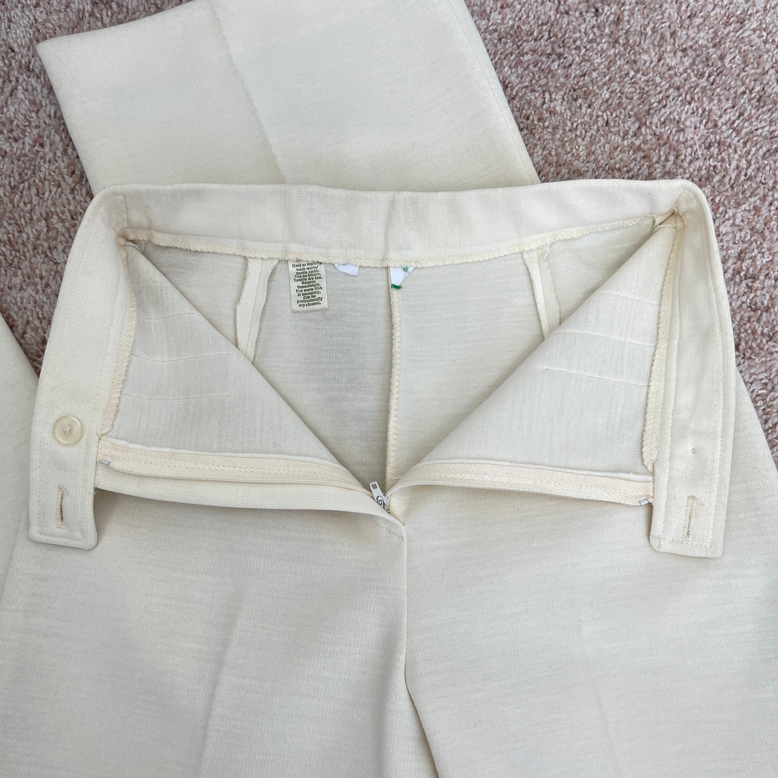 VTG 70’s Cream Blazer Jacket & High Waist Wide Leg Pants Suit Set Retro Size XS