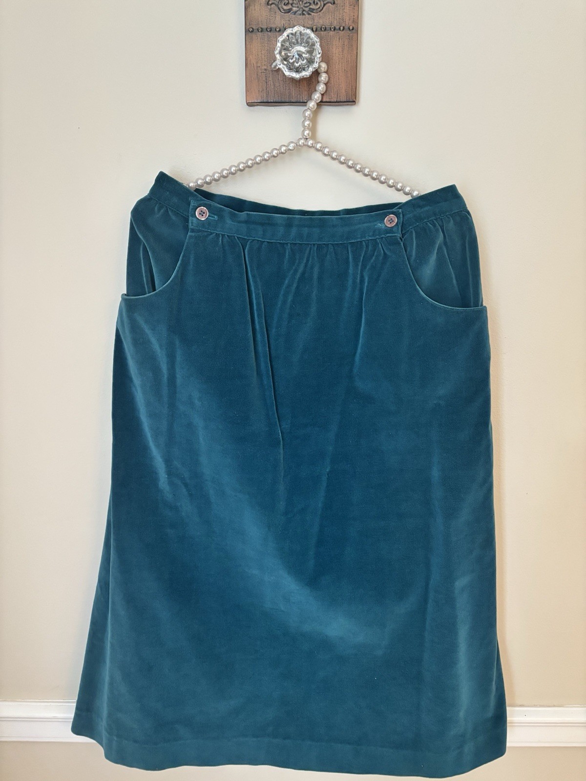 Vintage Sears Jr Bazaar Size 13 Teal Velvet Velour Skirt Retro