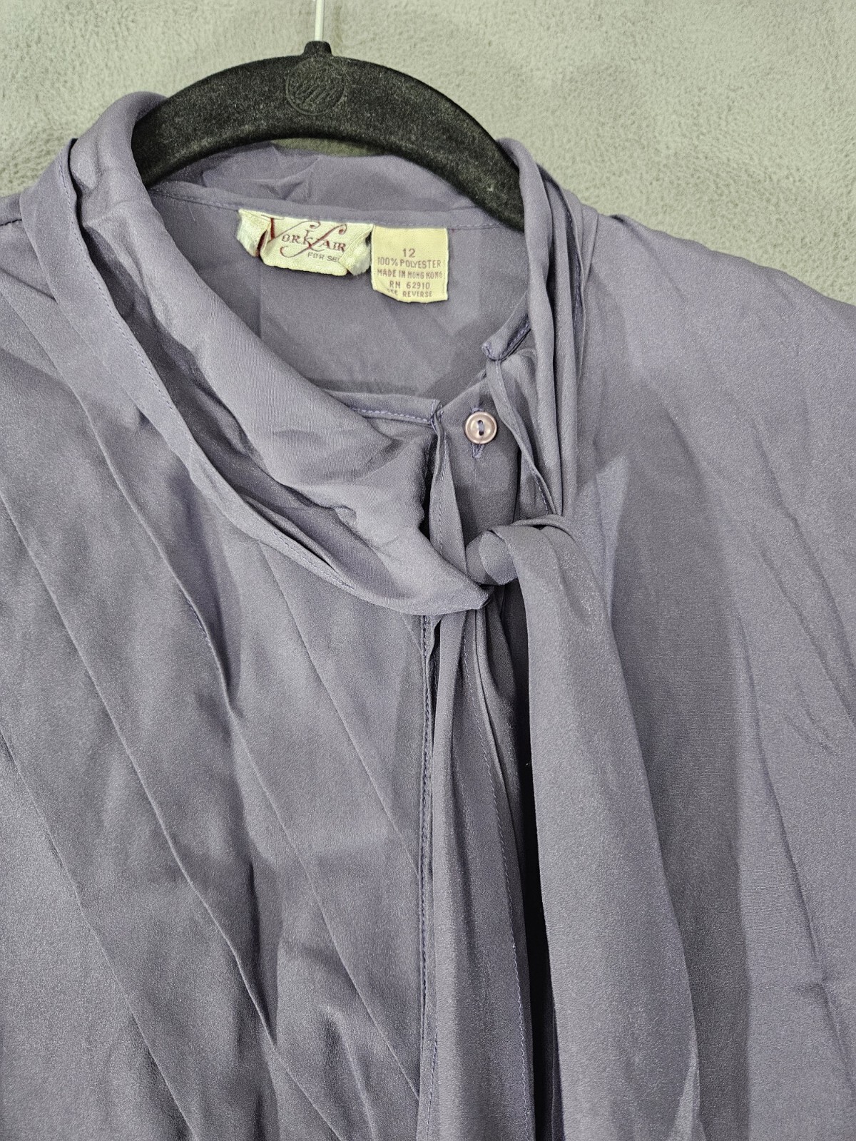 Vintage 80s York Fair Purple Button Down Blouse with Tie Collar Size 12